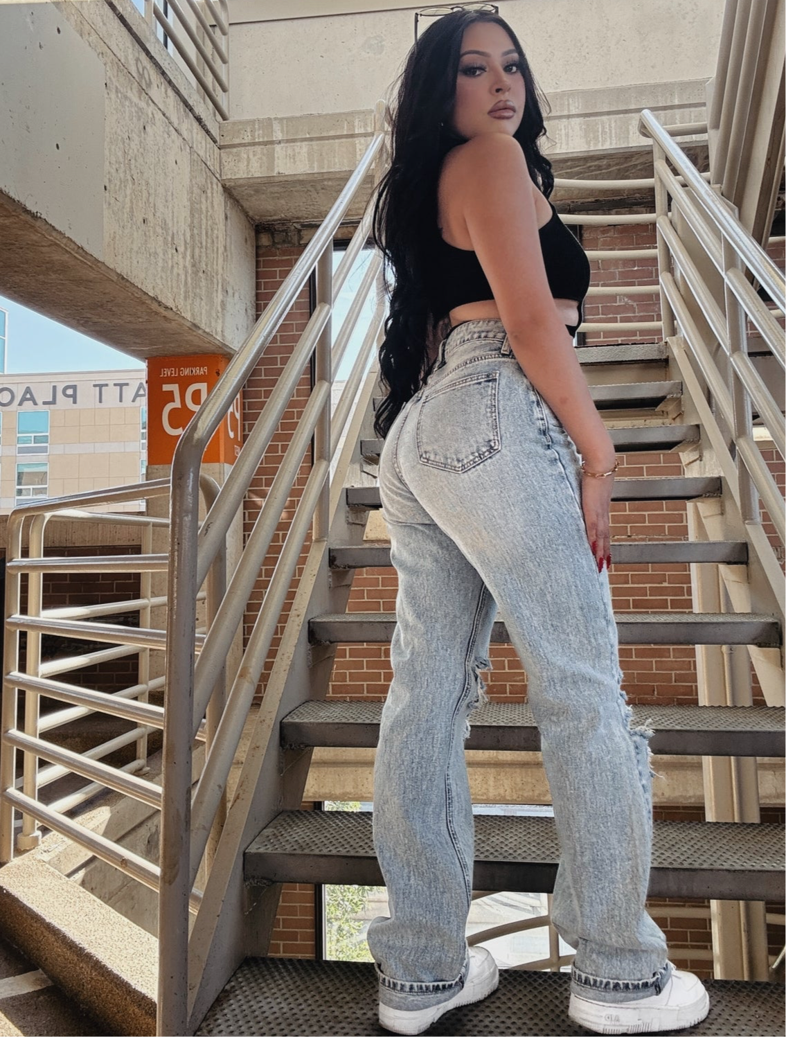 Distressed Straight Leg Denim Jeans
