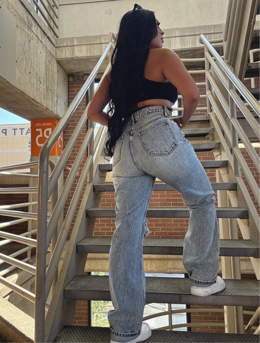 Distressed Straight Leg Denim Jeans