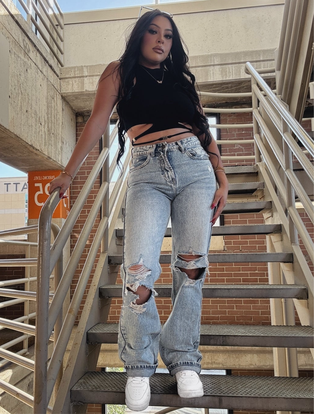 Distressed Straight Leg Denim Jeans