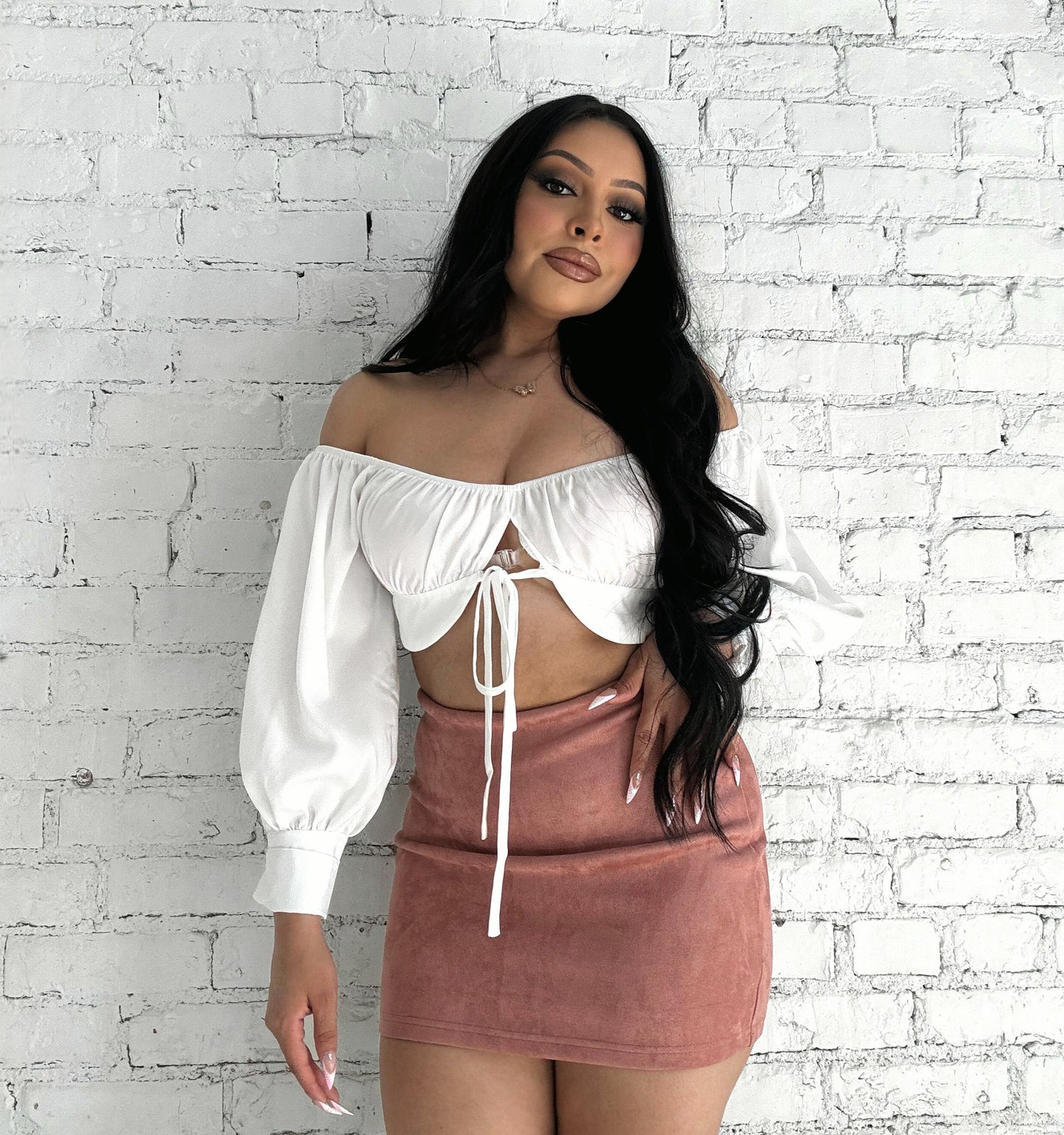 Rosé Suede Mini Skirt