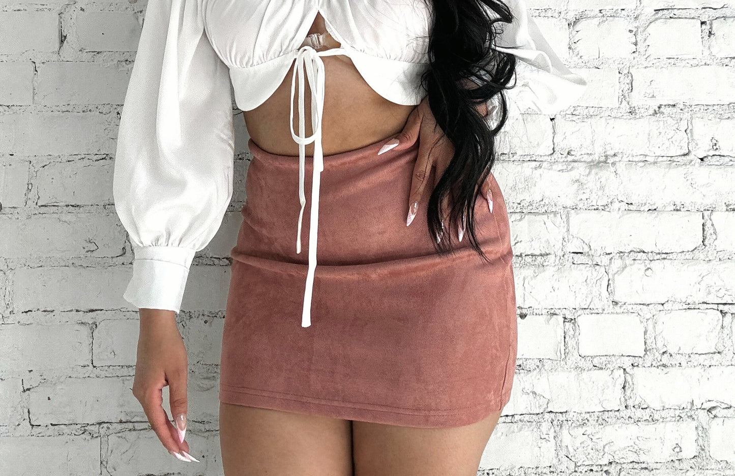 Rosé Suede Mini Skirt
