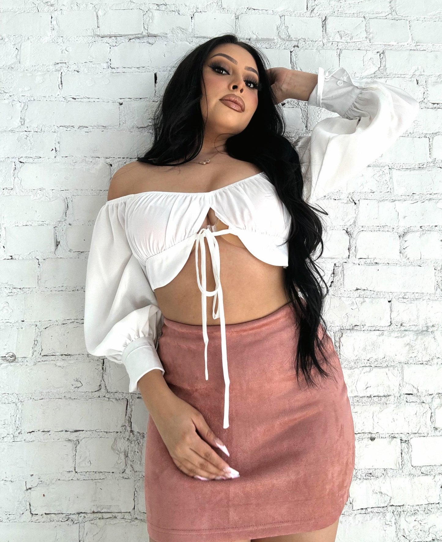 Rosé Suede Mini Skirt